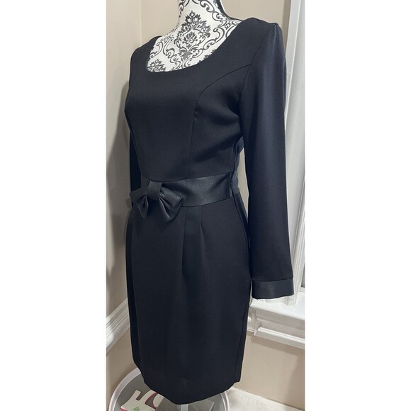 VTG Laura Ashley Black Dress Bow Front Satin Trim Audrey Hepburn 50s’ Sz 6 - Picture 4 of 14